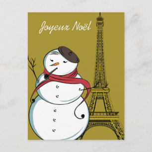 Joyeux Noël Snowman Holiday Postcard