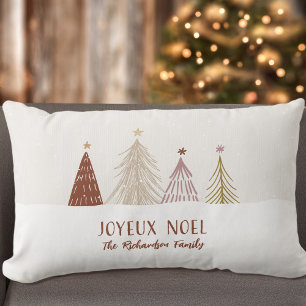 Joyeux Noel Snowy Forest Holiday Personalized Lumbar Pillow