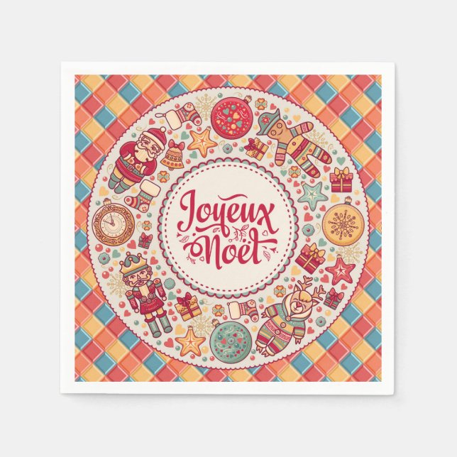 Joyeux Noel traditional folk art French Christmas  Napkins (Front)