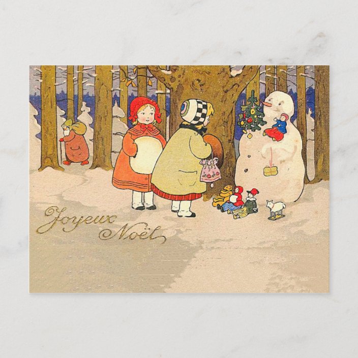 Joyeux Noel Vintage Christmas Holiday Postcard | Zazzle.com