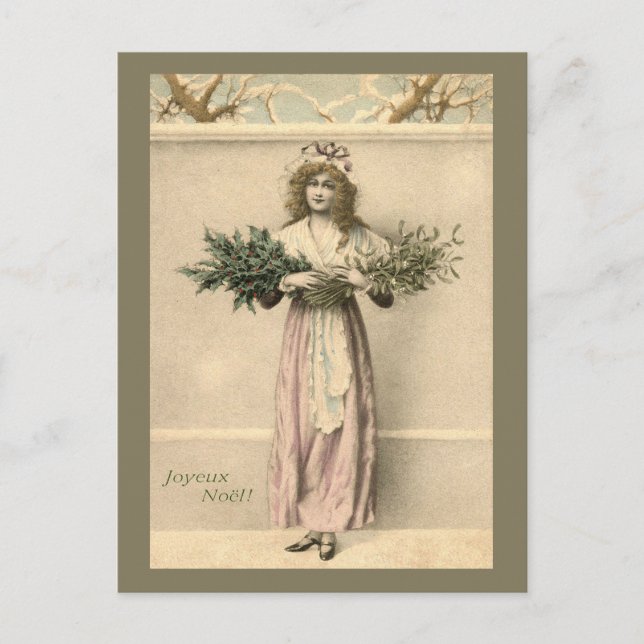 Joyeux Noel Vintage French Christmas Greeting Woma Postcard (Front)