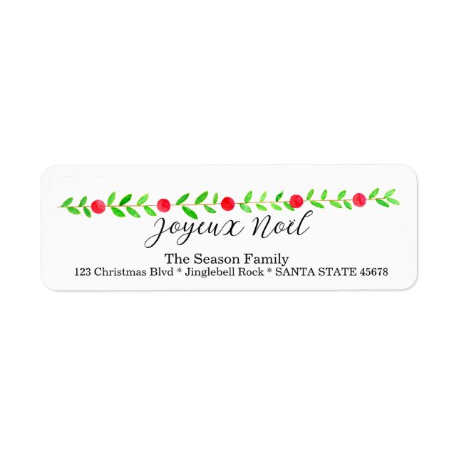 Joyeux Noël, watercolor Christmas banner Label (Front)