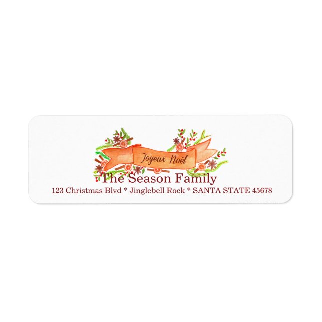 Joyeux Noël, watercolor Christmas banner Label (Front)