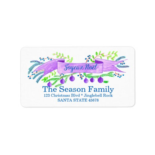 Joyeux Nol watercolor Christmas banner Label