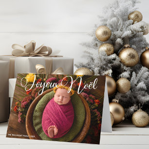 Joyeux Noël White Script Chic Photo Christmas Holiday Card