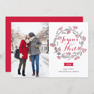Joyeux Noël Winterberries Wreath Christmas Photo Holiday Card