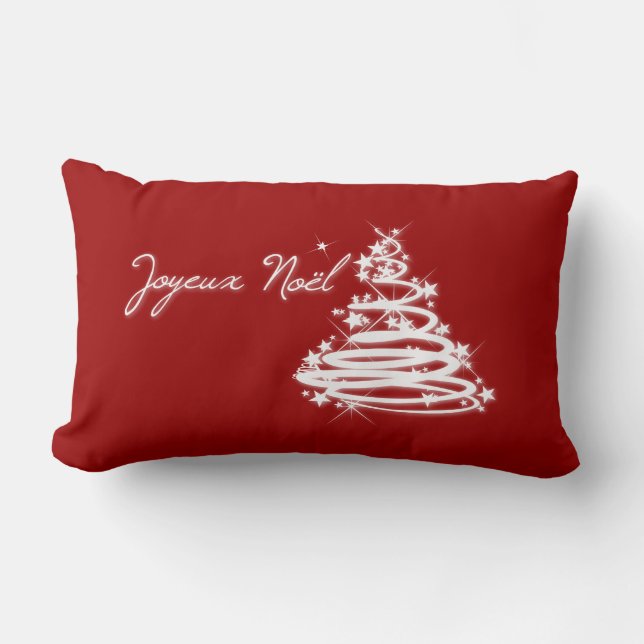 Joyeux Noël with Christmas Tree Lumbar Pillow (Front)