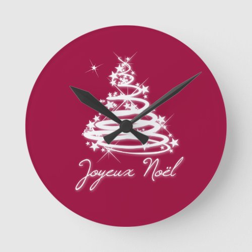 Joyeux Nol with Christmas Tree Round Clock