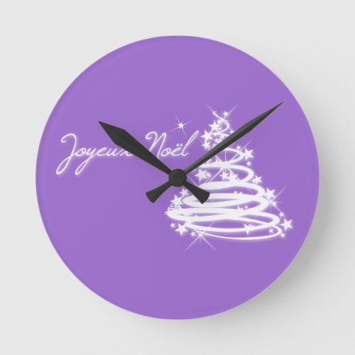 Joyeux Nol with Christmas Tree Round Clock