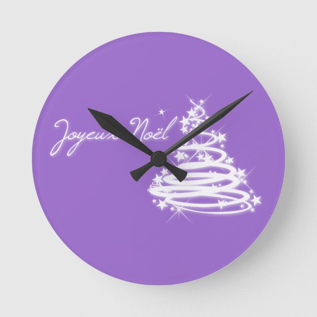 Joyeux Noël with Christmas Tree Round Clock (Front)