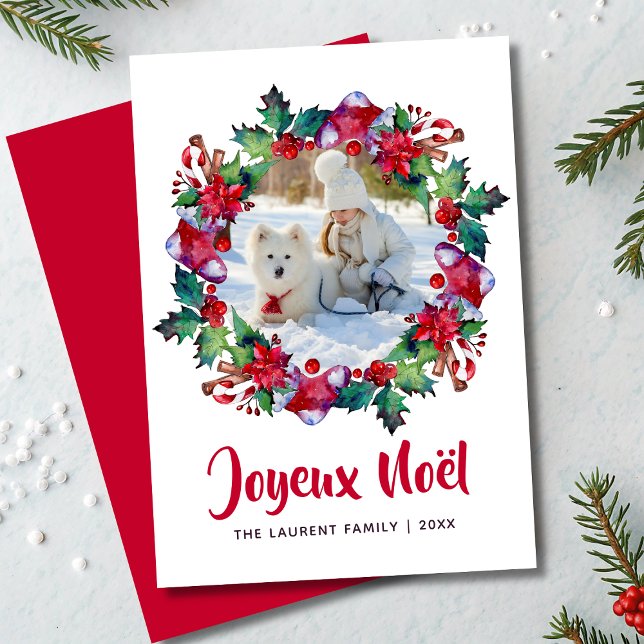 Joyeux Noël Wreath Photo French Christmas Cards (Creator Uploaded)