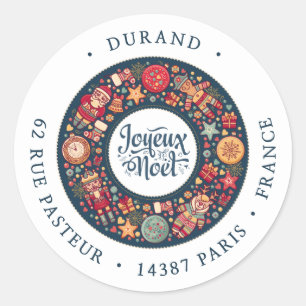 Joyeux Noel Wreath Return Address Classic Round Sticker