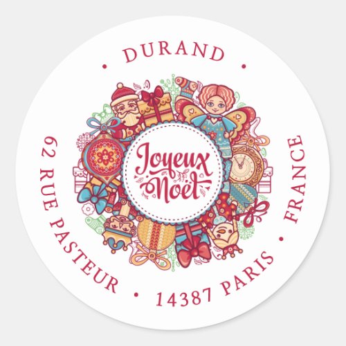 Joyeux Noel Wreath Return Address Classic Round Sticker