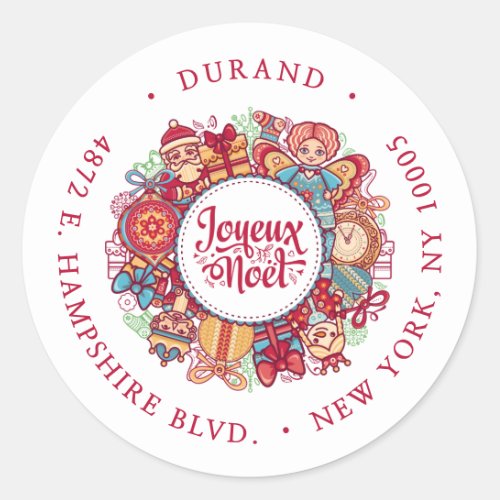 Joyeux Noel Wreath Return Address Classic Round Sticker