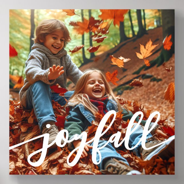Joyfall Autumn Fall Leaves Custom Photo Acrylic Photo Tile (Front Set)