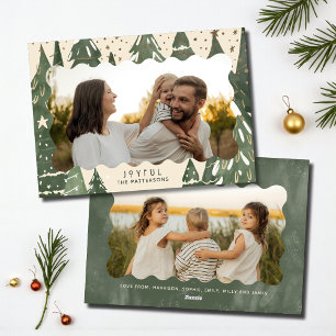Joyful 2 Photo Family Winter Christmas Trees Holiday Card