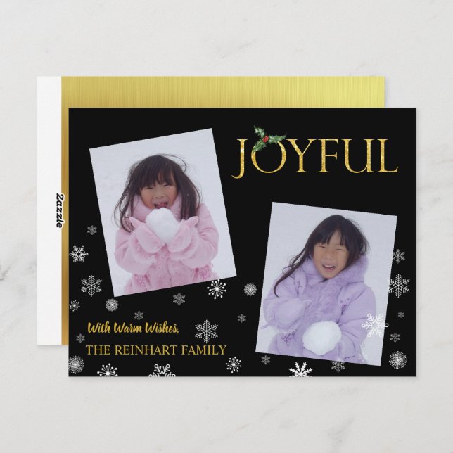 JOYFUL 2 Photo Snowflakes Christmas Holiday Card (Front/Back)