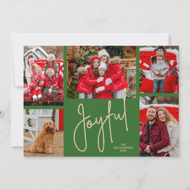 JOYFUL 5 Photo Christmas Holiday Card (Front)