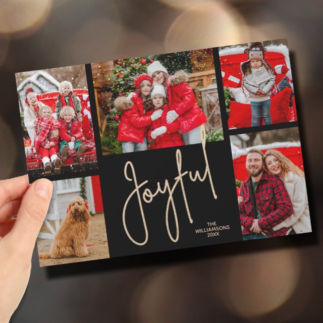 JOYFUL 5 Photo Christmas on Black Holiday Card (Creator Uploaded)