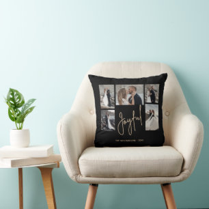 JOYFUL 5 Photo Christmas Throw Pillow