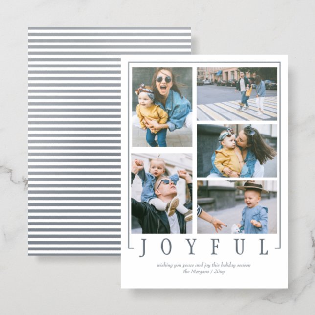 Joyful 5 photos Christmas Holidays  Letterpress Photo Cards (Front/Back)