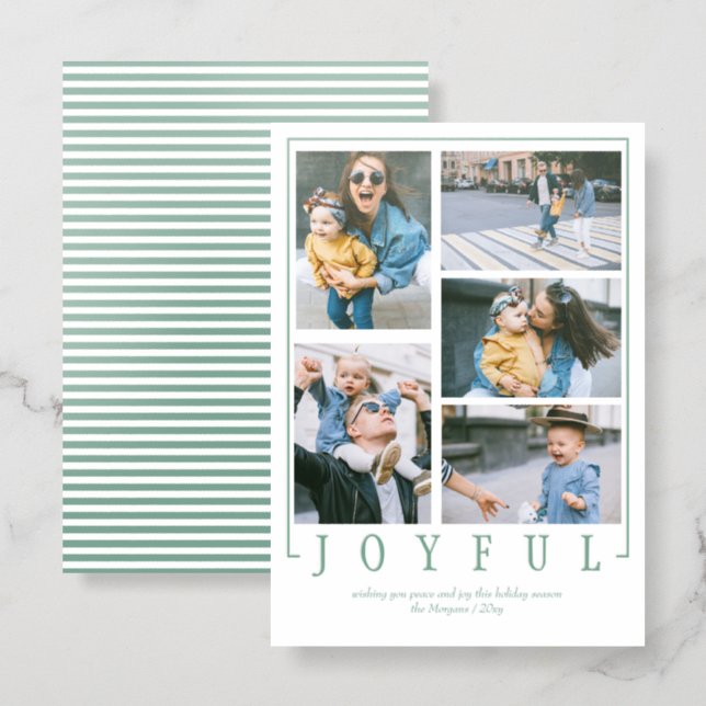 Joyful 5 photos Christmas Holidays Letterpress Photo Cards (Front/Back)