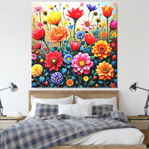 Joyful Abstract Flower Garden Design Canvas Print