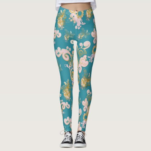 Joyful abstract flower petal  design leggings