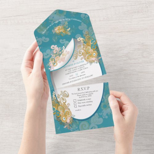 Joyful Abstract Pink Sky_blue _ Pink Flowers All In One Invitation