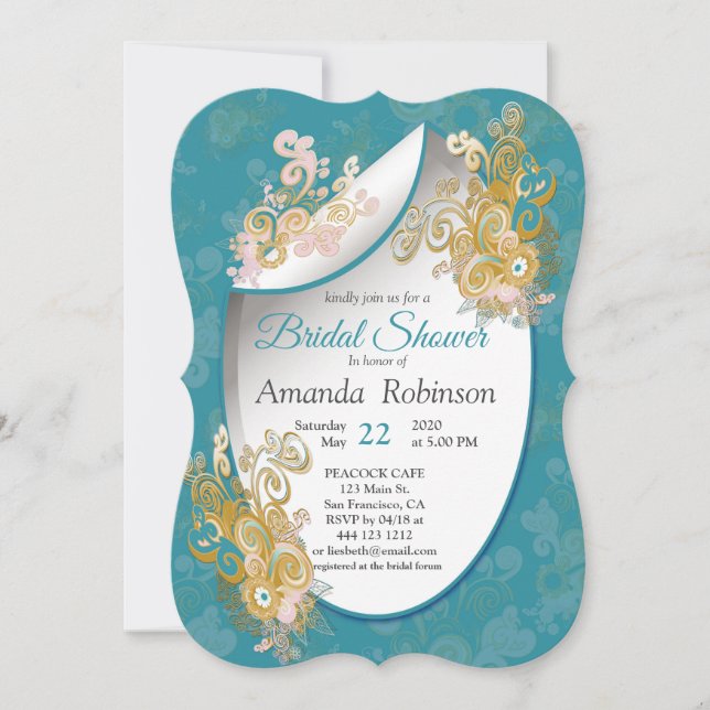 Joyful Abstract Pink, Sky-blue - Pink Flowers Invitation (Front)