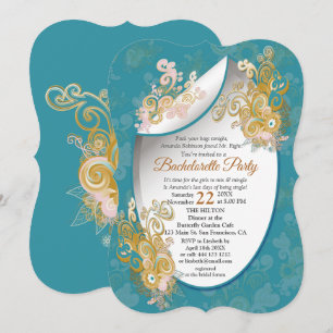 Joyful Abstract Pink, Sky-blue - Pink Flowers Invitation