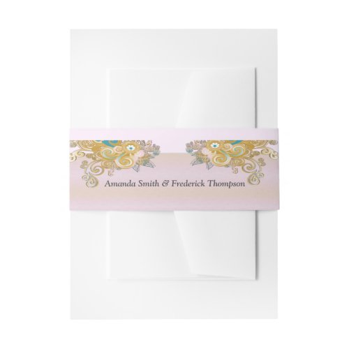 Joyful Abstract Pink Sky_blue _ Pink Flowers Invitation Belly Band
