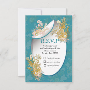 Joyful Abstract Pink, Sky-blue - Pink Flowers RSVP Card