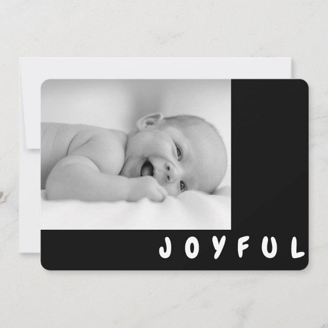 Joyful B/W Child Photo Black Holiday Card (Front)