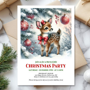 Joyful baby deer watercolor Christmas kids invite