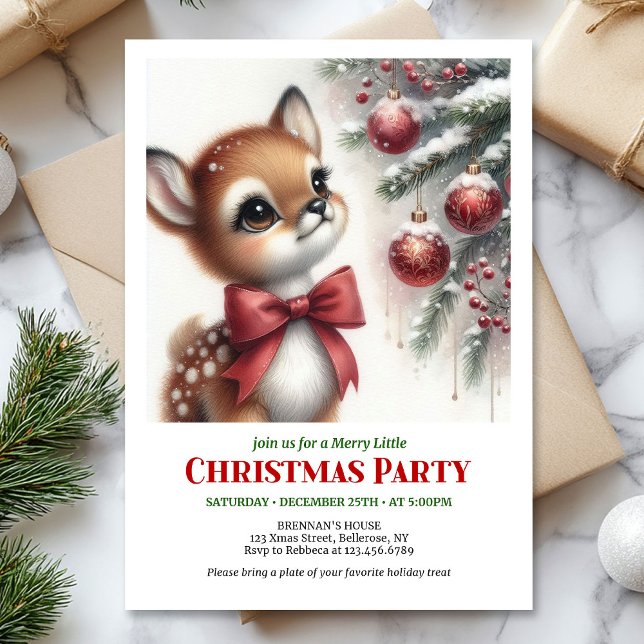 Joyful baby fawn watercolor Christmas invite digit (Joyful baby deer watercolor Christmas invite editable template)