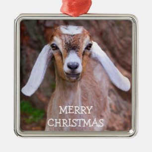 Joyful Baby Goat Christmas Metal Ornament