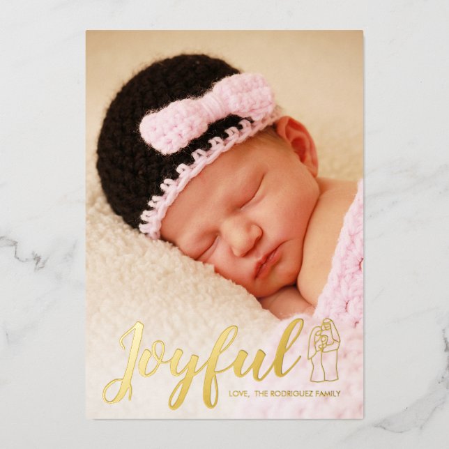 Joyful Baby Nativity 1 Photo Foil Holiday Card (Front)