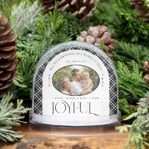 Joyful Babys First Christmas Family of Three Plaid Snow Globe