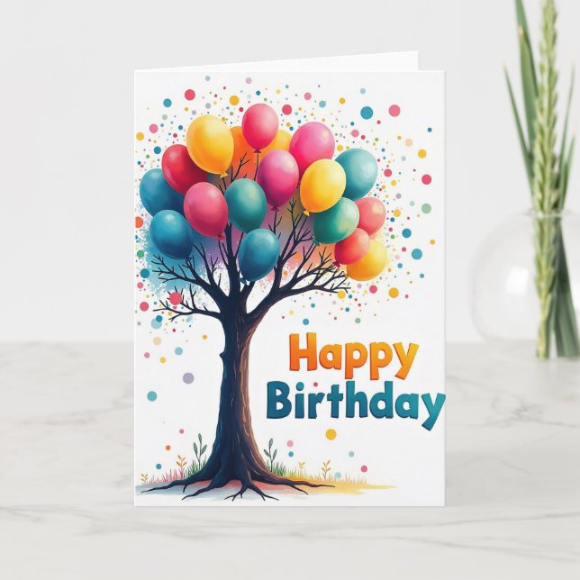 Joyful Balloon Tree Card (Front)