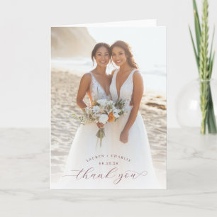 Joyful Beach Wedding Photo Letterpress Thank You Card