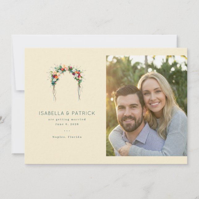 Joyful Beige Floral Arch Save The Date (Front)