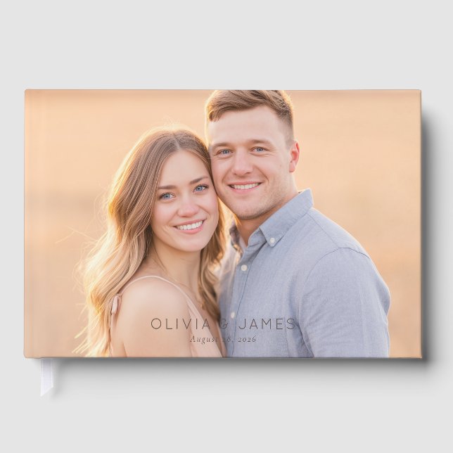Joyful Beige Realistic Photo Guest Book (Front)