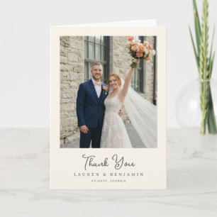 Joyful Beige Romantic Photo Letterpress Thank You Card
