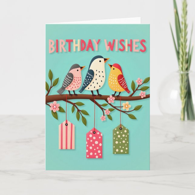 Joyful Birds On Branch Card (Front)