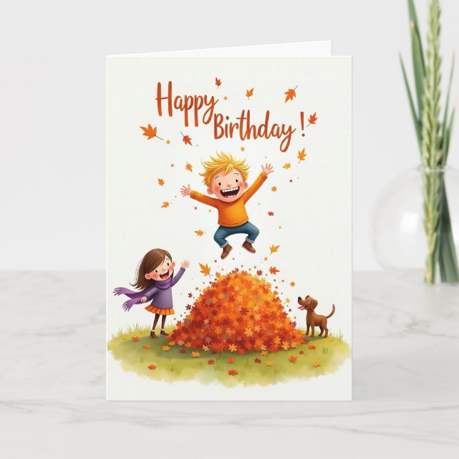 Joyful Birthday Autumn Leaves Card (Front)