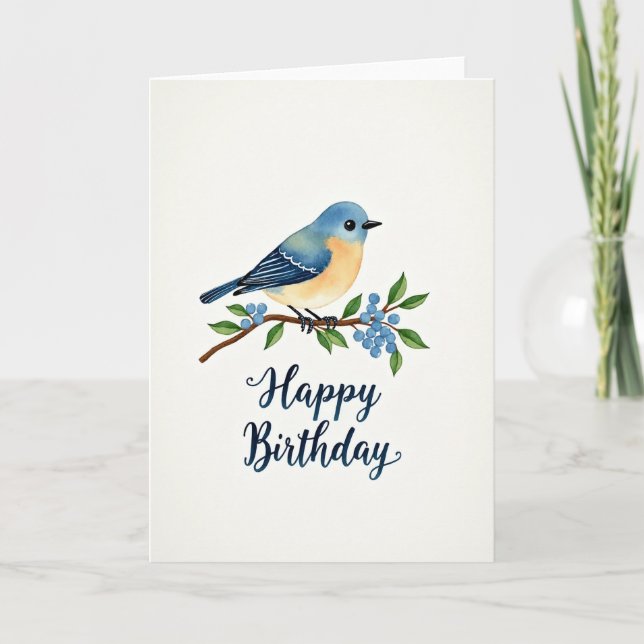 Joyful Birthday Azure Berry Card (Front)