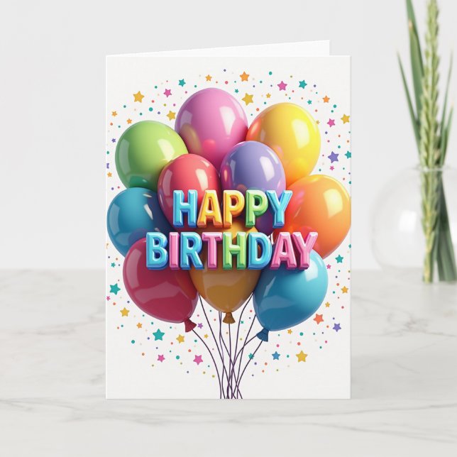 Joyful Birthday Balloon Art Card (Front)