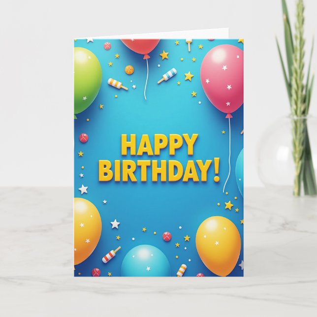 Joyful Birthday Balloon Star Card (Front)