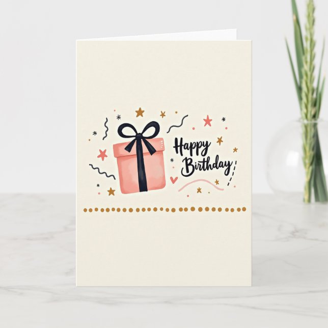 Joyful Birthday Black Bow Card (Front)